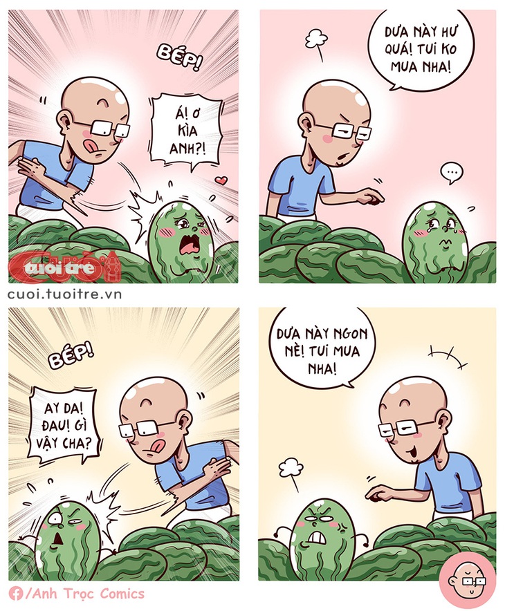 Cách chọn dưa hấu ăn Tết - Tranh: Anh Trọc Comics