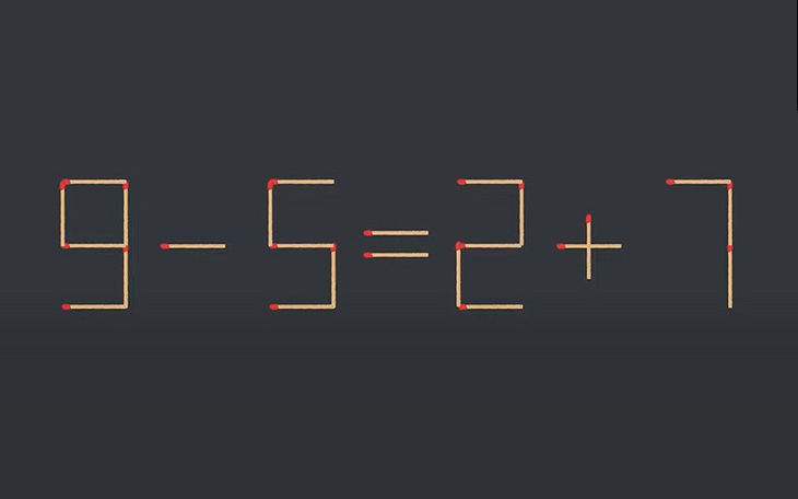 Thử tài IQ: Di chuyển một que diêm để 9-5=2+7 thành phép tính đúng