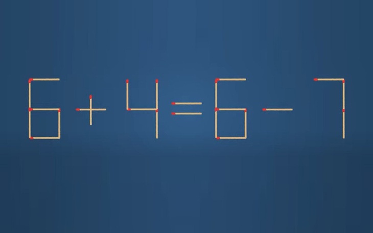 Thử tài IQ: Di chuyển một que diêm để 6+4=6-7 thành phép tính đúng