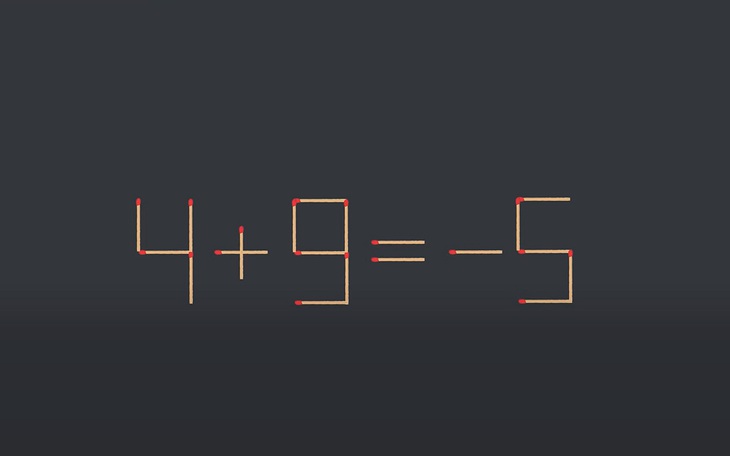 Thử tài IQ: Di chuyển một que diêm để 4+9=-5 thành phép tính đúng