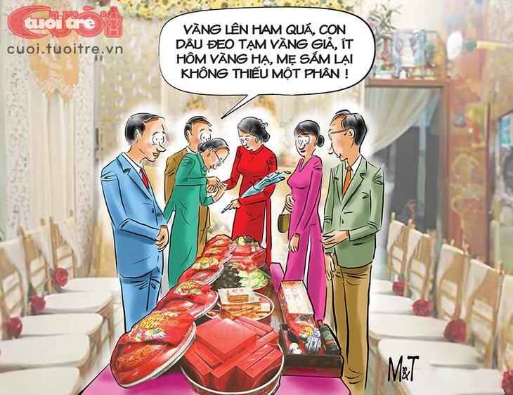 Mẹ chồng xin khất nợ với con dâu mới - Tranh: Đỗ Minh Tuấn 