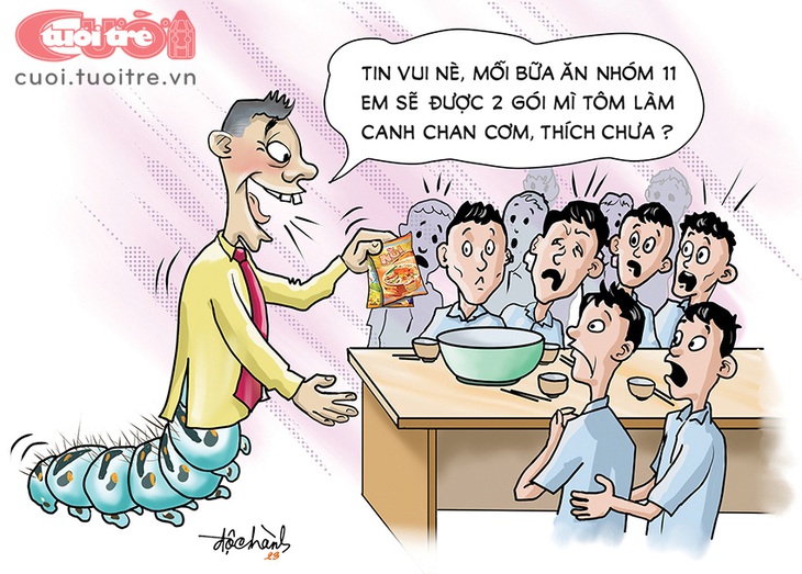 Con sâu làm rầu&nbsp;suất ăn học sinh - Tranh: Độc Hành 