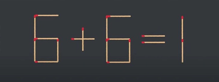 Thử tài IQ: Di chuyển một que diêm để 6+6=1 thành phép tính đúng- Ảnh 1.