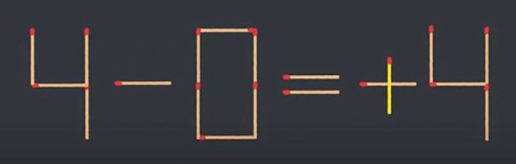 Thử tài IQ: Di chuyển một que diêm để 4+0=-4 thành phép tính đúng- Ảnh 2.