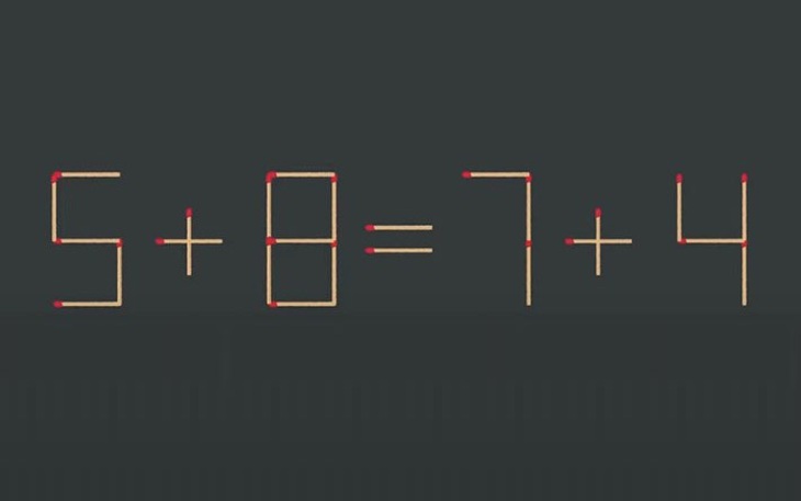 Thử tài IQ: Di chuyển một que diêm để 5+8=7+4 thành phép tính đúng