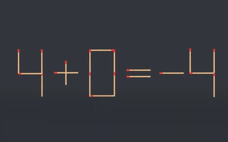 Thử tài IQ: Di chuyển một que diêm để 4+0=-4 thành phép tính đúng