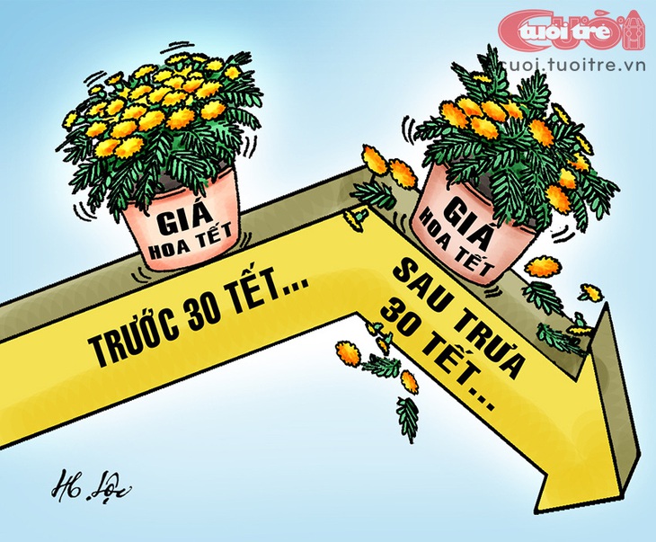 "Cuộc chiến" giá hoa Tết chưa bao giờ bớt căng thẳng - Biếm họa của Hữu Lộc 