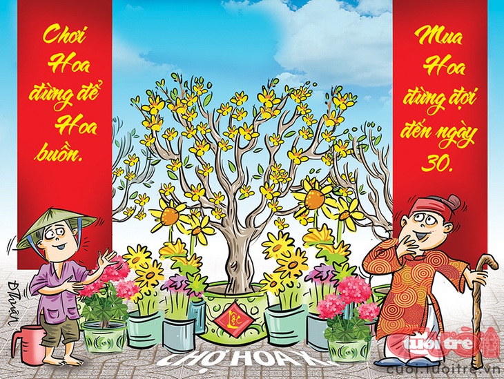 Mua hoa đừng đợi đến ngày 30 - Tranh: Đức Thuận 