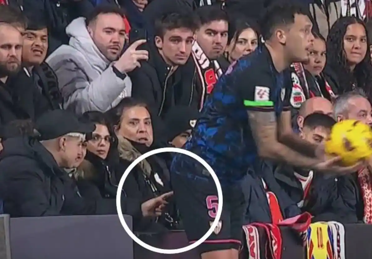 Cổ động viên của Rayo Vallecano chọc vào mông Lucas Ocampos - Ảnh: Cắt clip