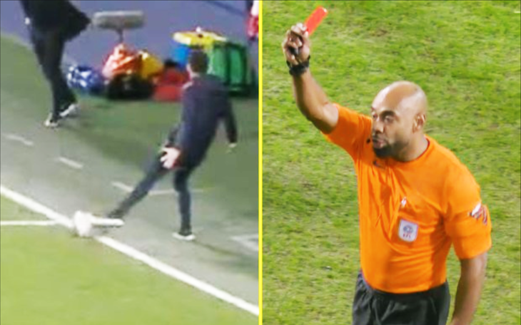 HLV bóng đá Anh bị thẻ đỏ vì thò chân vào sân đá bóng