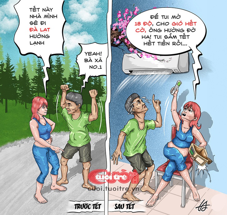 Vợ cho chồng đi chơi Tết "tưởng bở" - Tranh: Nguyễn Tuấn Anh