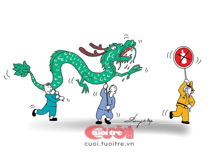 Múa rồng phiên bản an toàn giao thông - Tranh: Hùng Dingo 