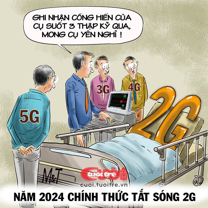 Năm 2024 điện thoại 2G sẽ chính thức được "ngắt ống thở" - Tranh: Đỗ Minh Tuấn