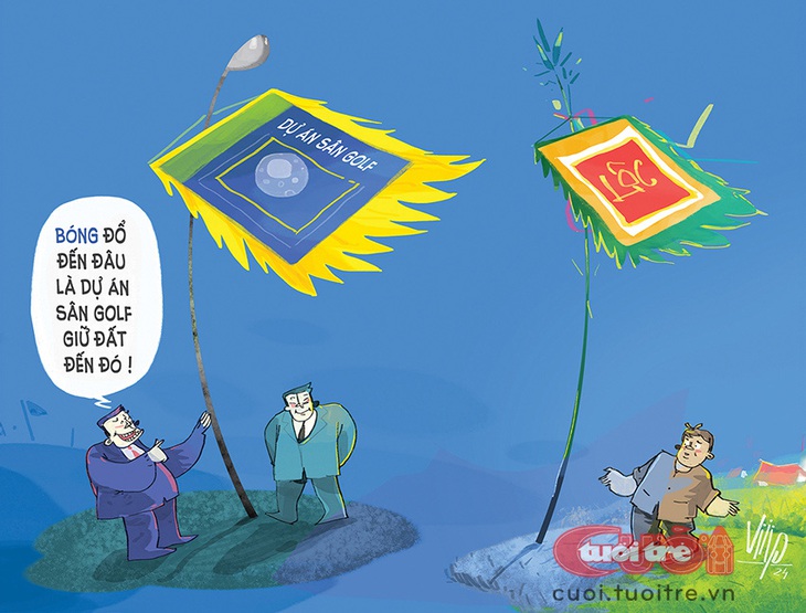 Người nông dân té ngửa với cây nêu "ăn đất" - Tranh: Viiip 