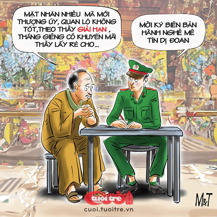 Thầy bói đụng thượng úy - Tranh biếm họa của Đỗ Minh Tuấn 