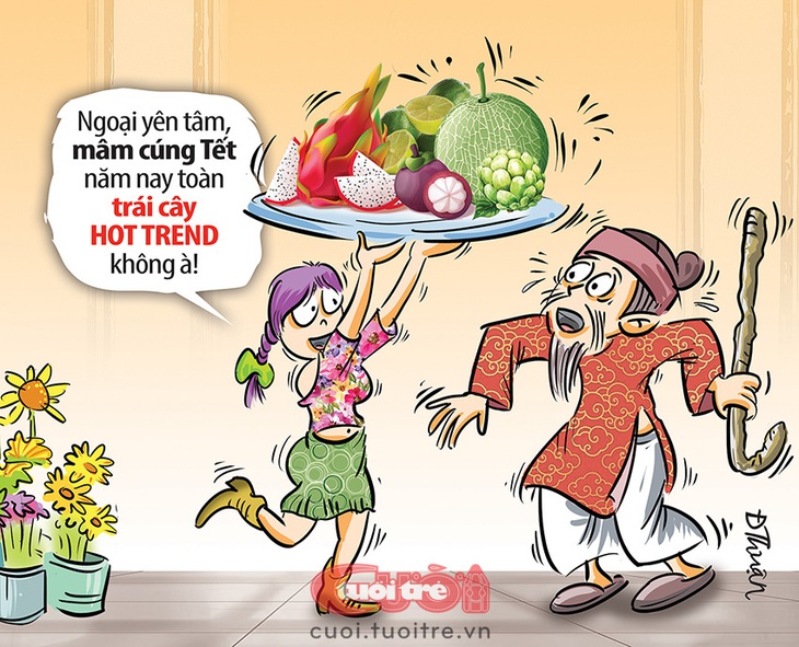 Mâm ngũ quả hot trend cho ngoại đón Tết - Tranh: Đức Thuận 