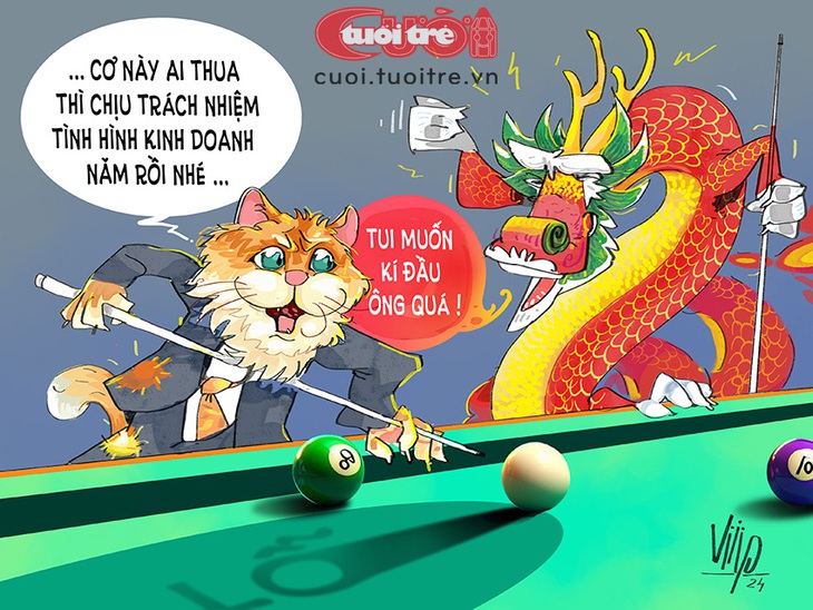 Quý Mão, Giáp Thìn bàn giao trên bàn bida - Tranh: Viiip