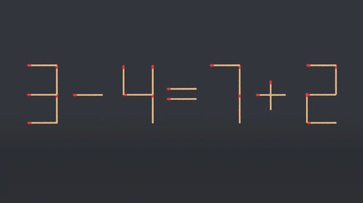 Thử tài IQ: Di chuyển một que diêm để 3-4=7+2 thành phép tính đúng- Ảnh 1.