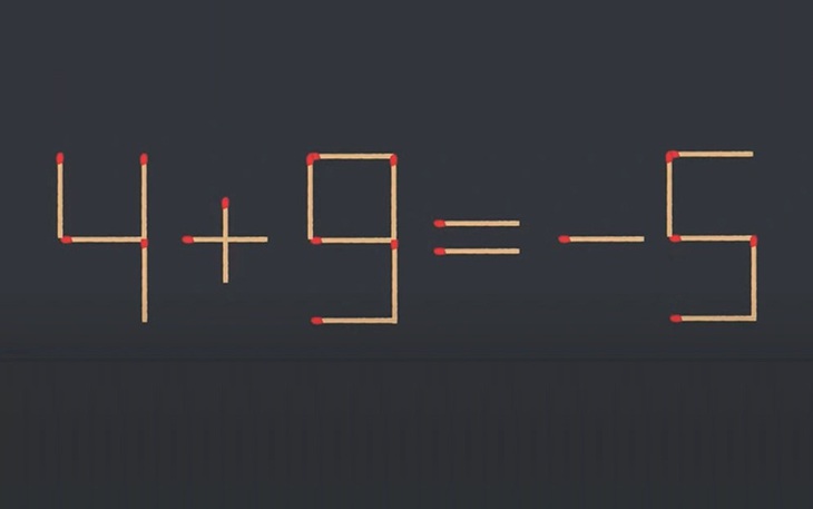 Thử tài IQ: Di chuyển một que diêm để 4+9=-5 thành phép tính đúng