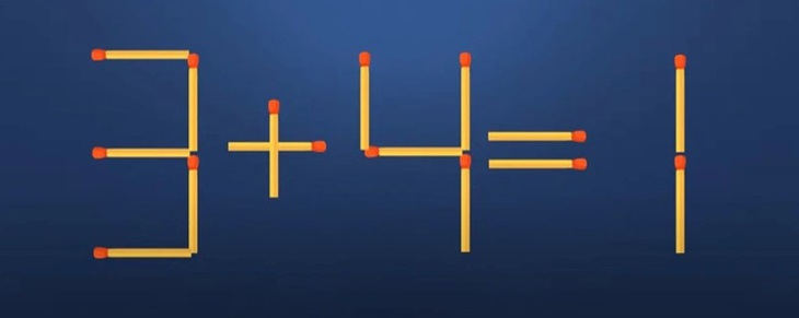 Thử tài IQ: Di chuyển một que diêm để 3+4=1 thành phép tính đúng- Ảnh 1.