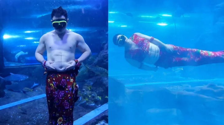 "Các bạn cứ việc tham quan! Chọc cười là công việc của tui!", chàng tiên cá hóm hỉnh chia sẻ.