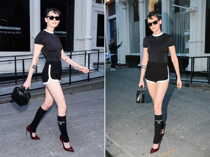 Tối cùng ngày, cô thay bộ đồ màu nude bằng 