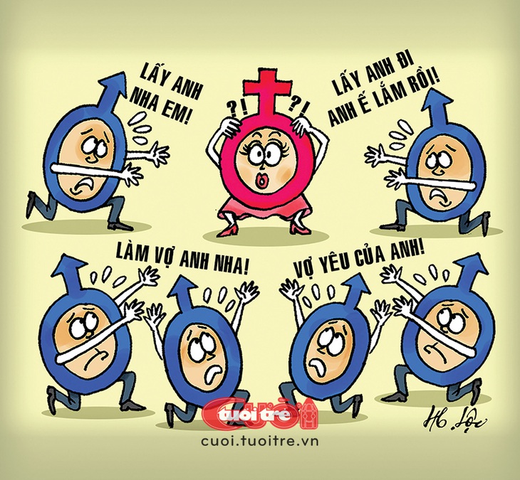 "Nhất nam viết hữu, thập nữ viết vô" ngày càng trở nên lạc hậu - Tranh: Hữu Lộc 