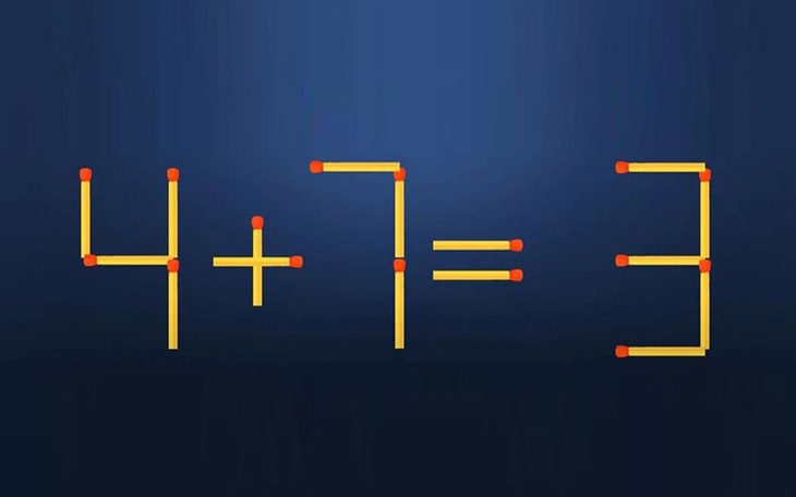 Thử tài IQ: Di chuyển một que diêm để 4+7=3 thành phép tính đúng
