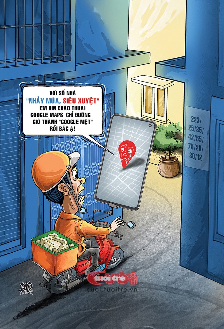 Shipper toát mồ hôi vì Google maps bị... mệt - Tranh biếm họa của DAD 