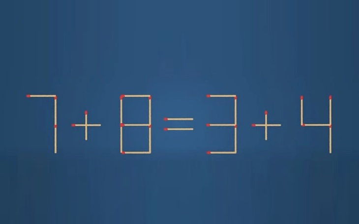 Thử tài IQ: Di chuyển một que diêm để 7+8=3+4 thành phép tính đúng