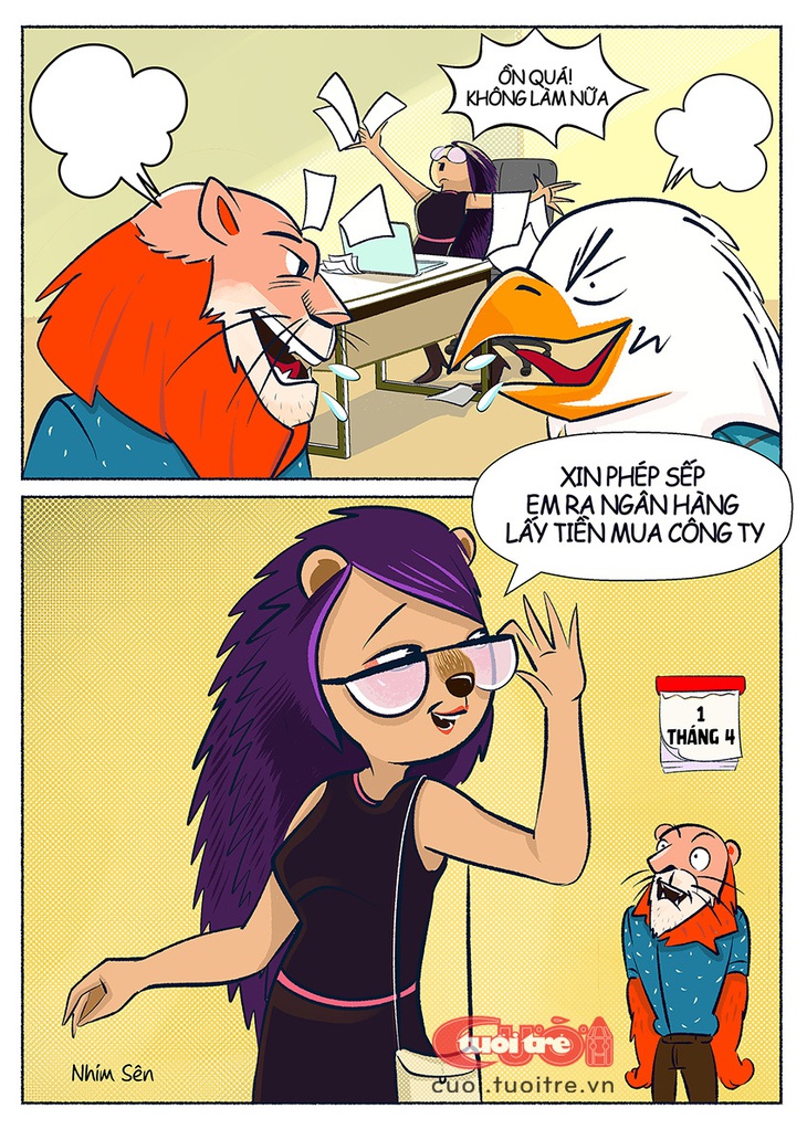 Sếp tá hỏa vì nhân viên định mua lại công ty - Tranh: Nhím Sên