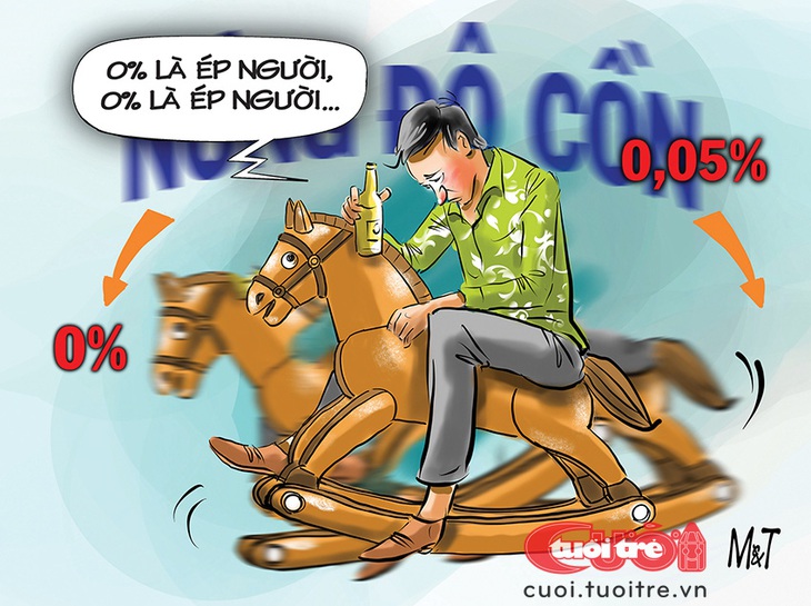 Bợm nhậu băn khoăn với quy định nồng độ cồn bằng 0 tuyệt đối - Tranh: Đỗ Minh Tuấn 