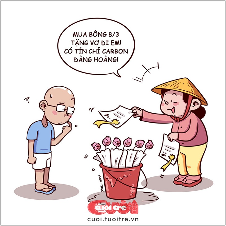 Mua hoa "bảo vệ môi trường" ngày 8-3 - Tranh: Anh Trọc Comics 