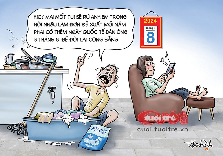Ông chồng đòi "công bằng" trong ngày 8-3 - Tranh: Độc Hành 