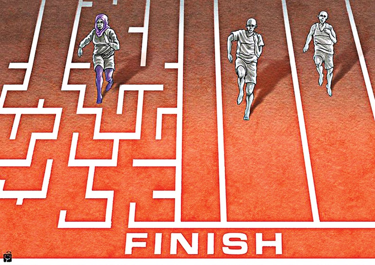 Đường đua cho nàng ắt có… “chướng ngại” - tranh của Shahrokh Heidari, họa sĩ Iran.