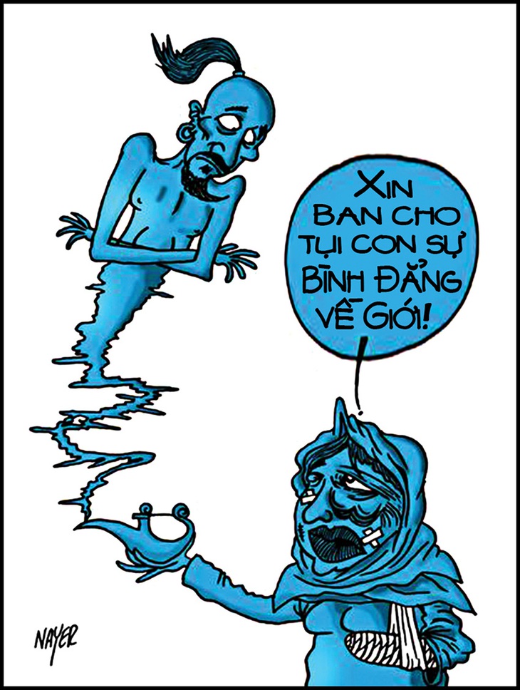 Hãy nhớ: Thần Đèn luôn là một… quý ông! - tranh của Nayer Talal Nayer, họa sĩ Ethiopia.