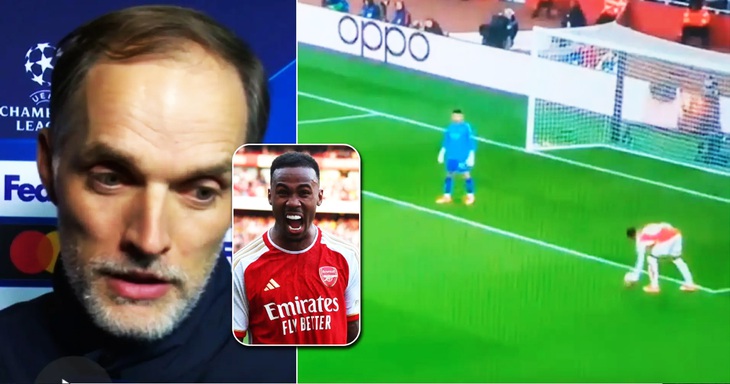 Tình huống cầm bóng của Gabriel Magalhaes khiến HLV Thomas Tuchel nổi giận với trọng tài - Ảnh: Cắt clip