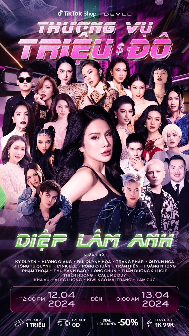 Poster phiên livestream cực khủng 'Thương vụ triệu đô' kéo dài 24h của Diệp Lâm Anh.