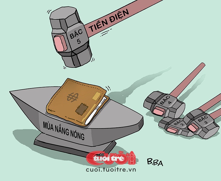 Tiền điện bậc thang mùa nắng nóng - Tranh: B.Ba 