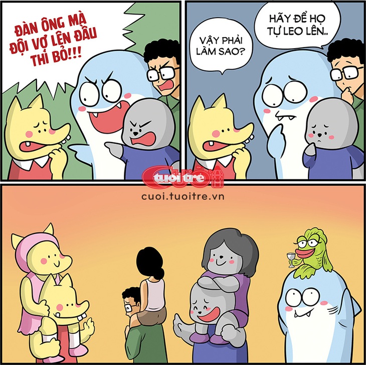 Đàn ông mà đội vợ lên đầu thì bỏ! - Tranh: Thăng Fly 
