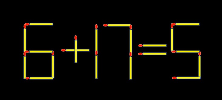 Thử tài IQ: Di chuyển một que diêm để 6+17=5 thành phép tính đúng- Ảnh 1.