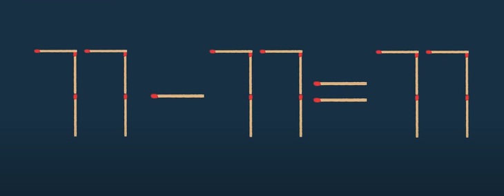 Thử tài IQ: Di chuyển hai que diêm để 77-77=77 thành phép tính đúng- Ảnh 1.