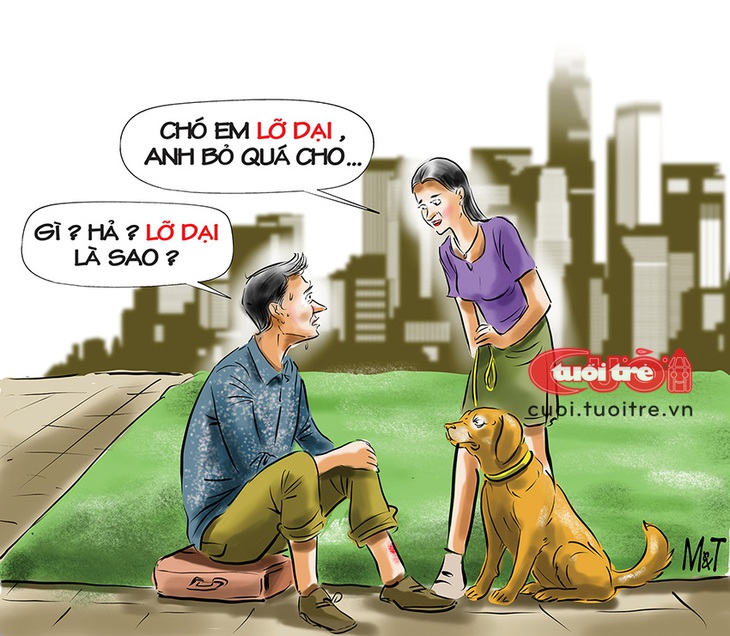 Cô chủ nói nhầm khiến chú chó đứng hình - Tranh: Đỗ Minh Tuấn 