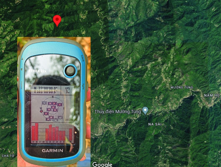 Hình ảnh chấm 22°N 103°E trên bản đồ vệ tinh. Ảnh: Google Maps