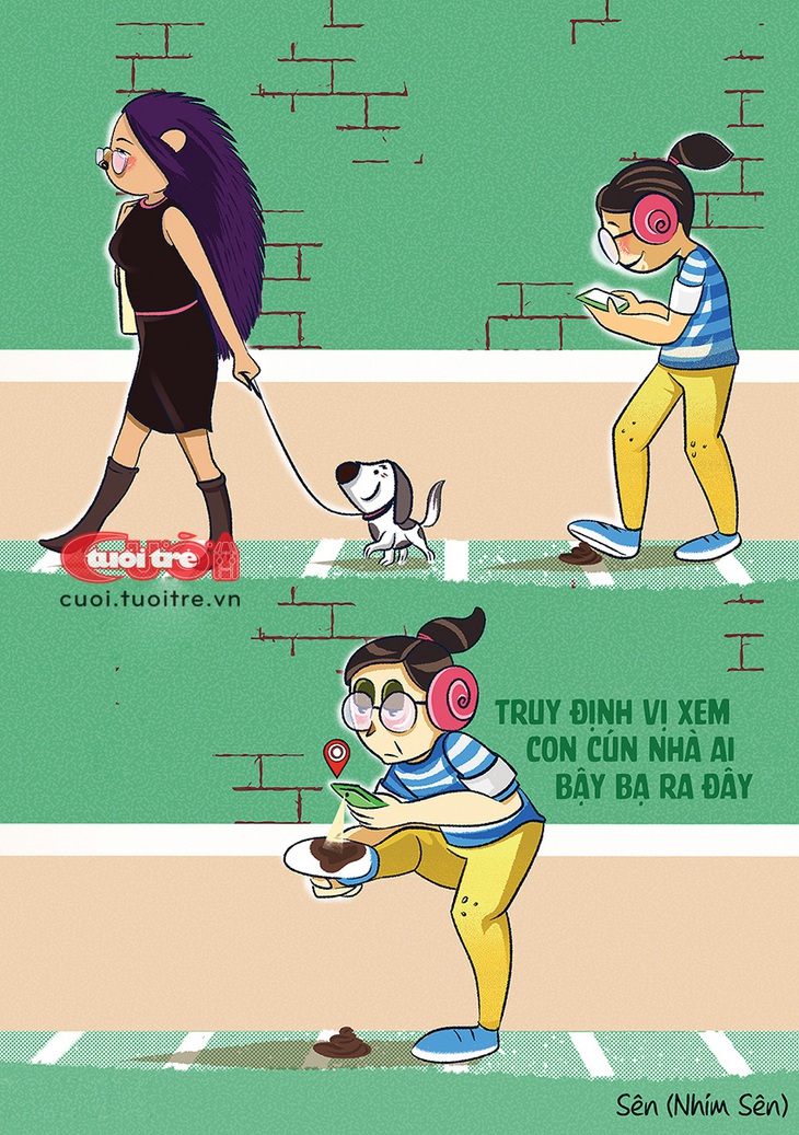Công nghệ tương lai: Truy tìm chó gắn chip bậy bạ giữa đường - Tranh: Nhím Sên 
