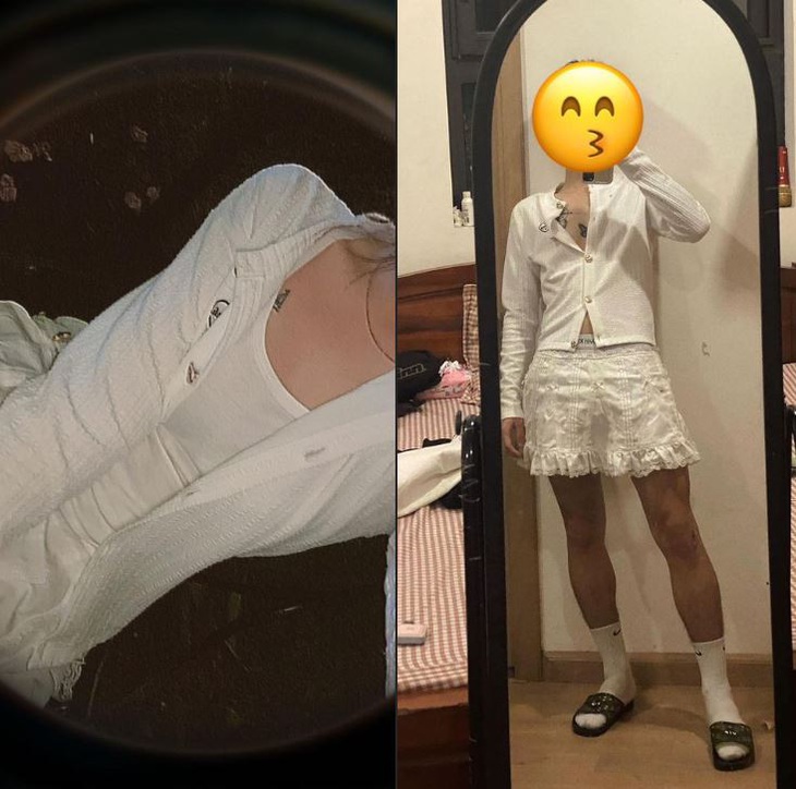 Nhờ anh bạn trai "check hộ" chiếc váy vừa nhận được.