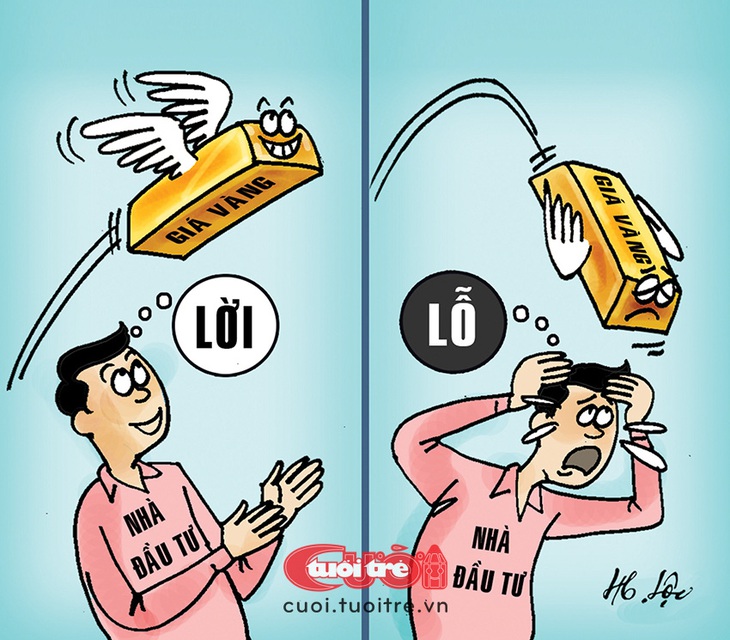 Nhà đầu tư đau tim với giá vàng - Tranh: Hữu Lộc 