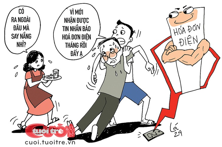 Người đàn ông đang ở trong nhà cũng bị say nắng - Tranh: Lá 