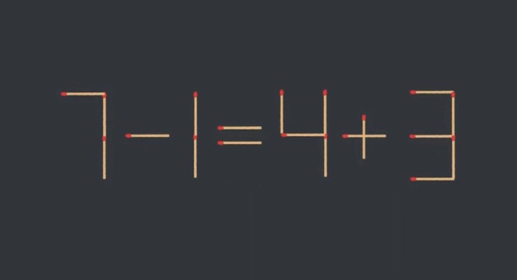 Thử tài IQ: Di chuyển một que diêm để 7-1=4+3 thành phép tính đúng- Ảnh 1.