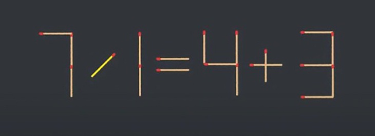 Thử tài IQ: Di chuyển một que diêm để 7-1=4+3 thành phép tính đúng- Ảnh 2.